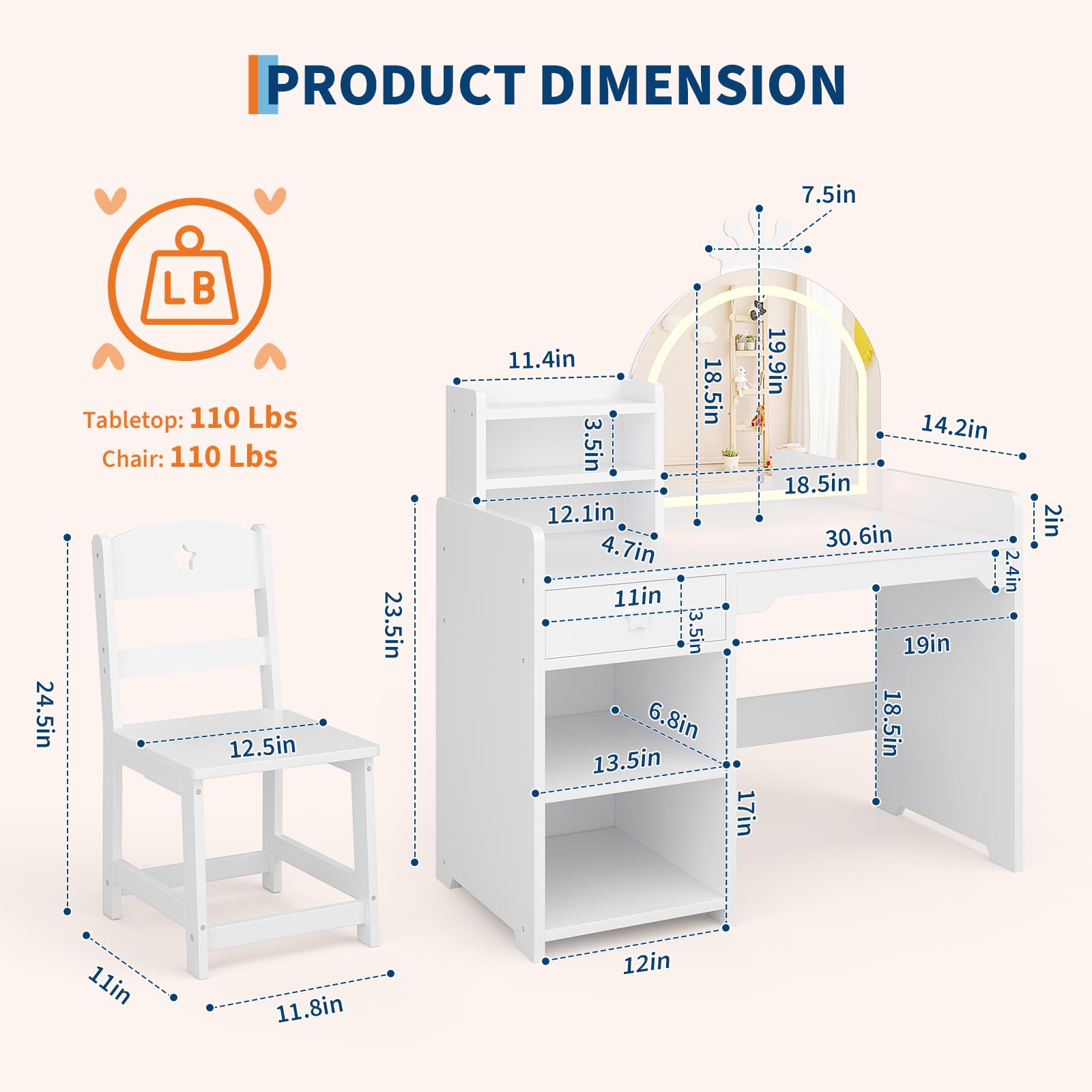 Kids Vanity Table & Chair Set  - Dressing Table Vanity With Lighted Mirror ulasan dan harga