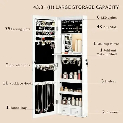 with Full Length Mirror, 6 Aut - Full Length Mirror Jewelry Armoire ulasan dan harga