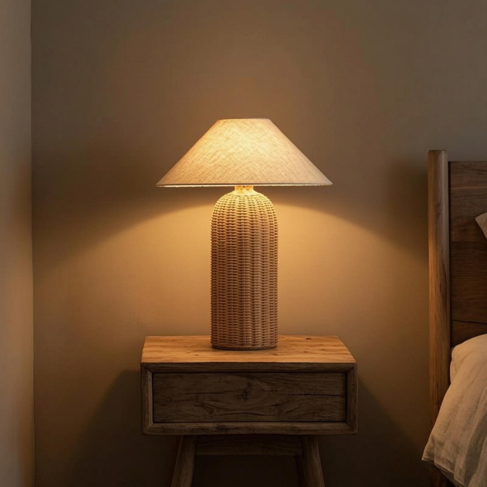 Bedside Lamp Rattan Base Fabri - Bedroom Furniture ulasan dan harga