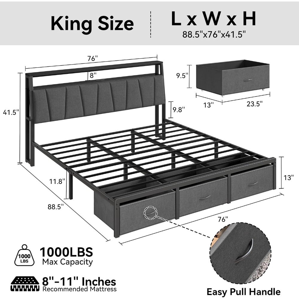 King Size Bed Frame with Stora - King Size Bed Frame With Storage Drawers ulasan dan harga