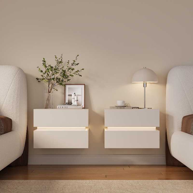 Set of 2 Floating Nightstands  - Floating Nightstand With Led Light ulasan dan harga