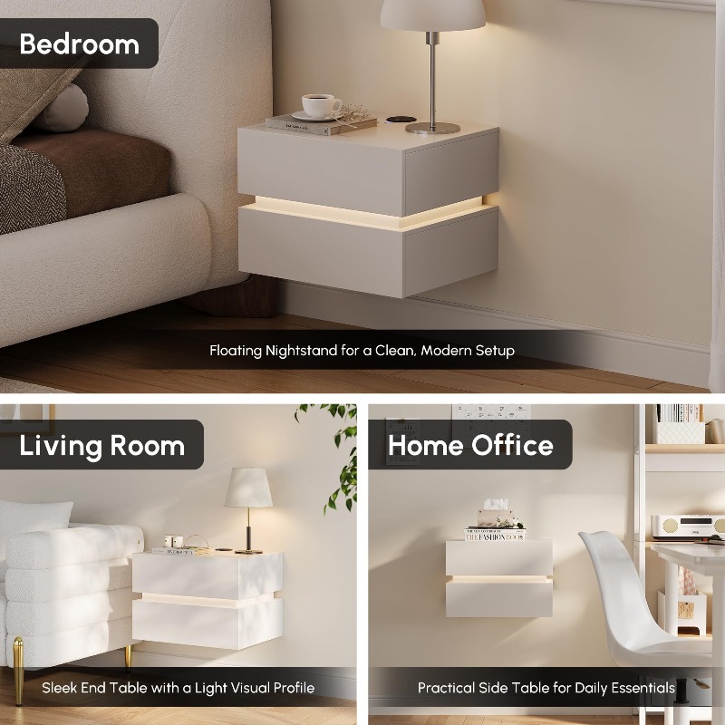 Set of 2 Floating Nightstands  - Floating Nightstand With Led Light ulasan dan harga