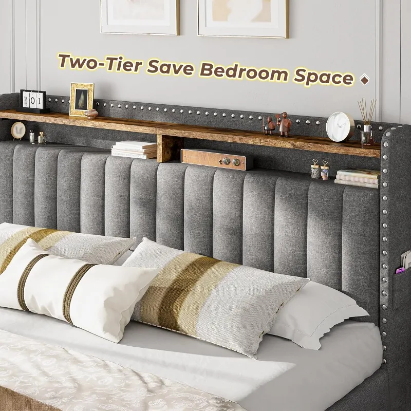 EnHomee Upholstered King Size  - King Size Bed Frame With Storage Drawers ulasan dan harga