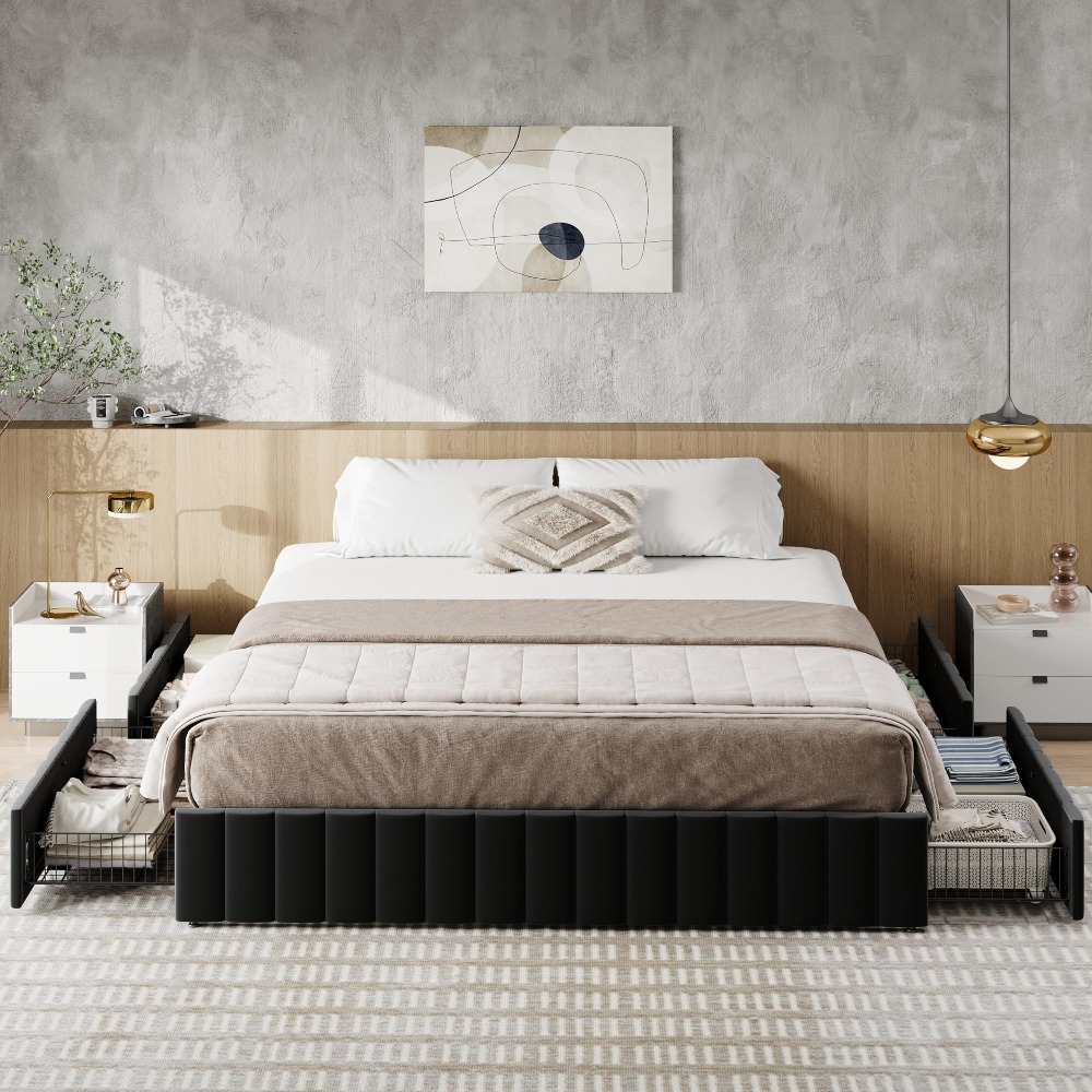 King Size Platform Bed Frame w - King Size Bed Frame With Storage Drawers ulasan dan harga
