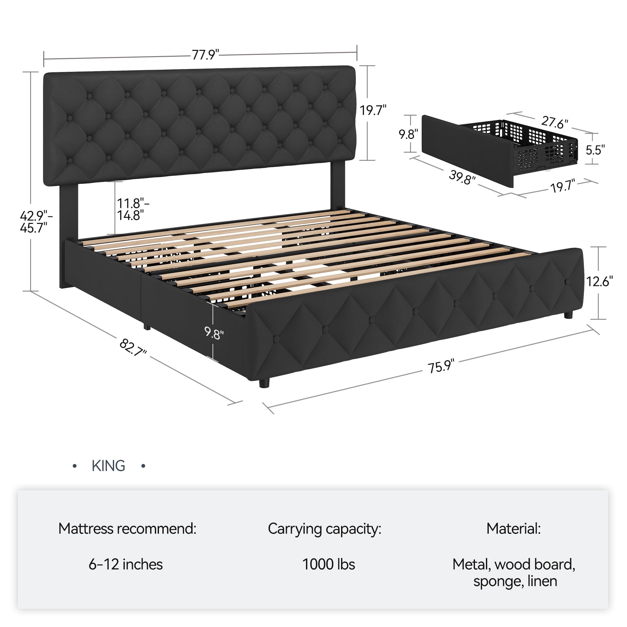 King Size Bed Frame with 4 Sto - King Size Bed Frame With Storage Drawers ulasan dan harga