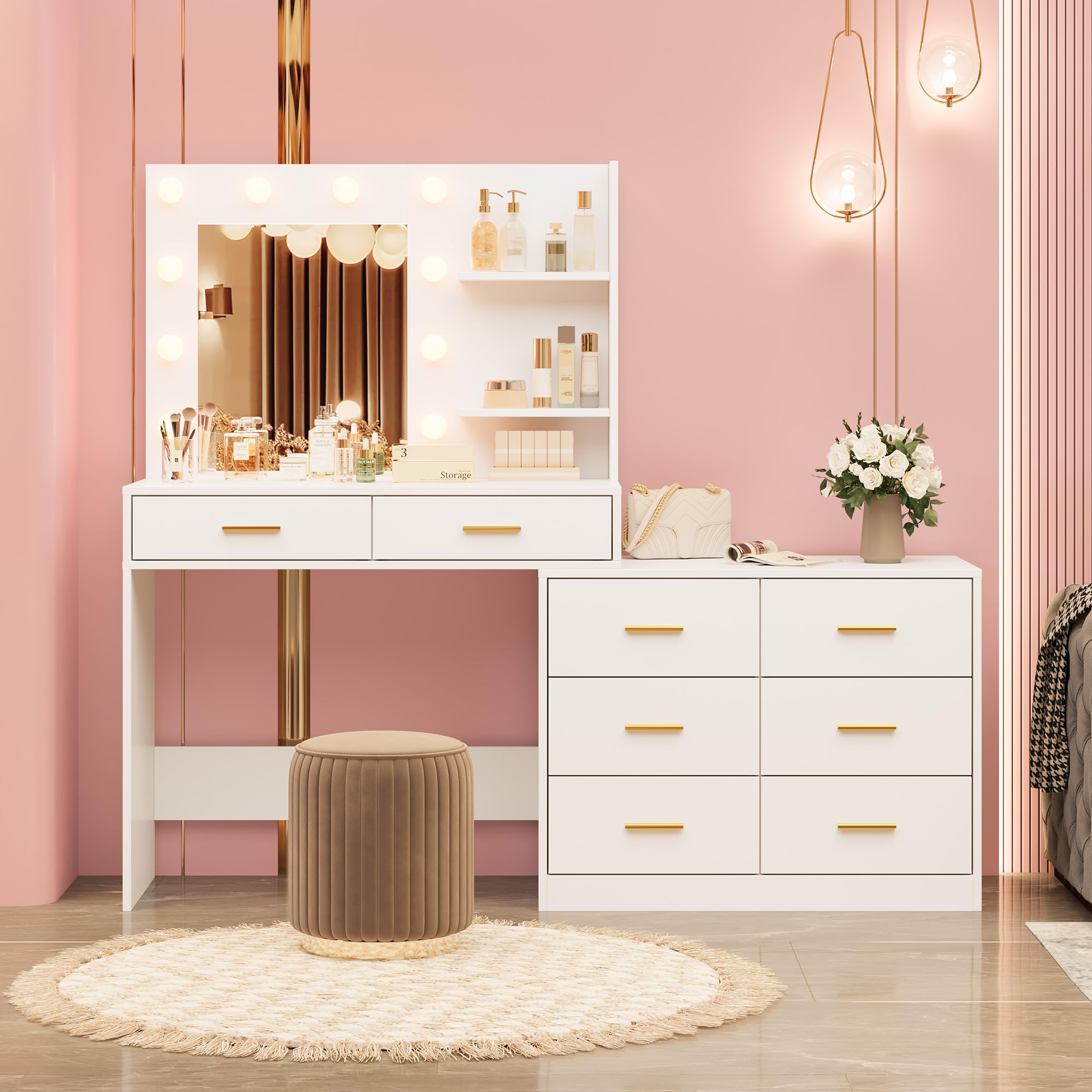 61in Vanity Desk with Mirror & - Dressing Table Vanity With Lighted Mirror ulasan dan harga