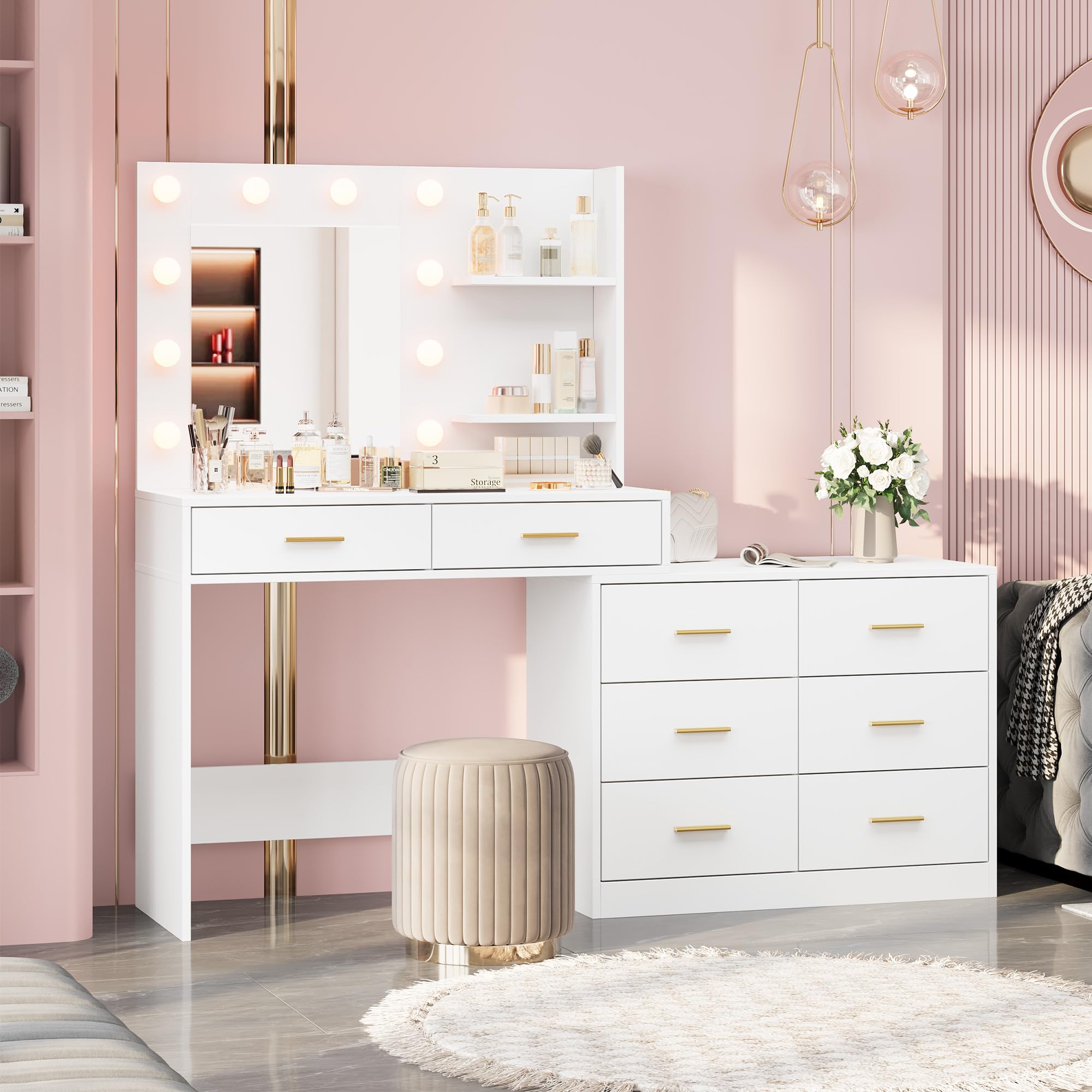 61in Vanity Desk with Mirror & - Dressing Table Vanity With Lighted Mirror ulasan dan harga