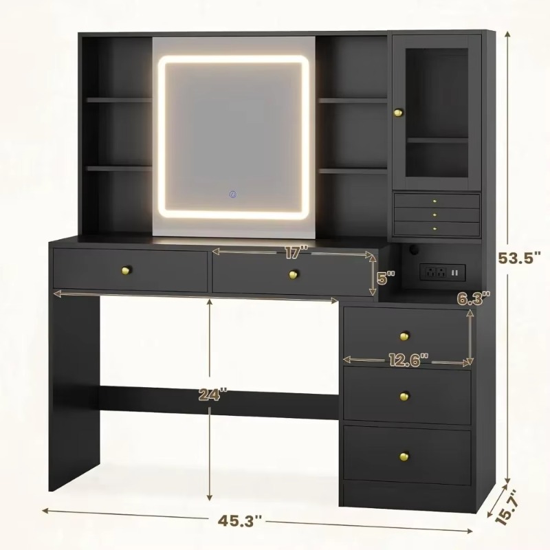 5-Drawer Dressing Vanity Table - Dressing Table Vanity With Lighted Mirror ulasan dan harga