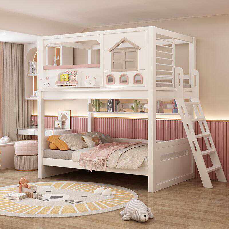 Modern Pink Solid Wood Kids Bu - Bunk Bed With Stairs And Slide ulasan dan harga